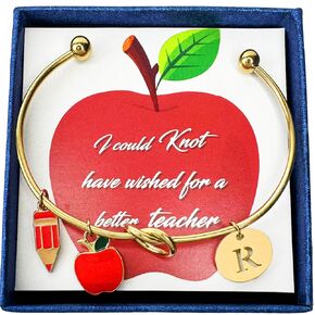 Teacher Appreciation Gifts Initial Charm DIY Bracelets, Back To School Teacher Gifts Christmas Gifts for Teachers, Cool Teacher Bracelet Teacher Accessories For Women(Letter A)