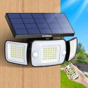 intelamp Solar Flood Lights Outdoor Motion Sensor with Remote Control, 6000mAh 1200LM Solar Lights for Outside IP65 Waterproof, 270°Wide Angle Solar Outdoor Lights with 4 Modes with 9.8ft Cable