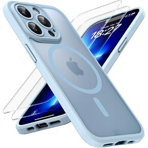 TOCOL 3 in 1 Magnetic for iPhone 13 Pro Case, Upgraded [Full Camera Protection] [Compatible with Magsafe] [13FT Military Grade Protection] Bumper for iPhone 13 Pro 6.1 Inch, Light Blue