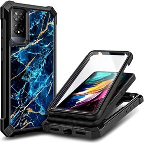 Designed for TCL 50 XE 5G / 50 XE NXTPAPER 5G Case with [Built-in Screen Protector], [16FT Military Grade Drop Tested] Full-Body Protective Shockproof Rugged Bumper Cover Case (Marble Sapphire)