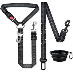 Dog Seat Belt for car, 3 Piece Set Retractable Dog Car Harness 2 Pack Adjustable Seatbelt for Dog in car, Nylon Pet Safety Seat Belts Tether Heavy Duty and Reflective Dog car Leash, Black