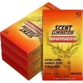 4 Packs Scent Elimination Dryer Sheets for Hunting 160 Sheets Hunting Dryer Sheets Scent Free Dryer Sheets Hunters Fabric Softener Sheets Cover Scent for Fabrics Deer Hunting Clothes