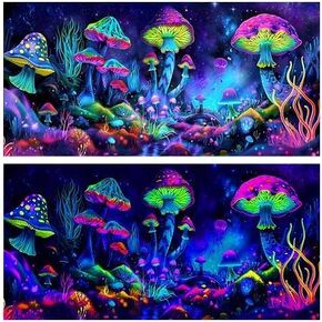 30X18IN Blacklight Mushroom Black Light Aquarium Background UV Background Starry Sky Moonlight Terrarium Colorful Mushroom Background with 10 EVA Double-Sided Tape