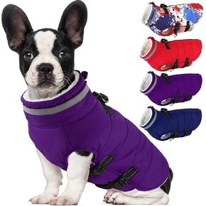 Dogcheer Dog Coat with Harness, Waterproof Dog Jacket Adjustable Dog Winter Coat with Zipper, Christmas Dog Snow Jacket Fleece Sweater for Small Medium Large Dogs - Red S