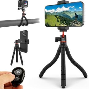 Mini Flexible Tripod for Cell Phones - iPhone Tripod Stand with Wireless Remote Shutter - Fits Any Phone - Portable, Small Travel Tripod for iPhone, Android, Camera & GoPro
