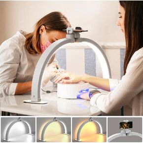 Evershop Half Moon Light for Nail Desk with Phone Holder,Portable LED Ring Light for Video Recording with Overhead Phone Mount,Nail Table Lamp for Photography,YouTube,Tiktok,Pinterest,Instagram