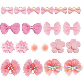 choyaxo 20pcs Pink Dog Bows Dog Bow with Rubber Bands Puppy Hair Bows Mix Style Flower Bow for Dog Cat