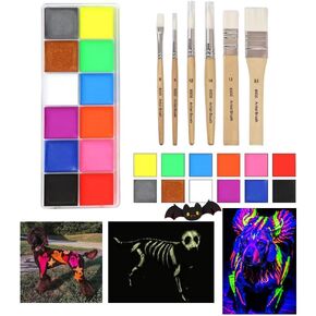 UV Neon Fluorescent Pet Dye, 12 Colors Temporary Dog Hair Dye with Brush, Non-toxic Vibrant Colors Halloween Pet Hair Painting Set, Oil-based Pet Hair Dye, Soluble in Turpentine/Makeup Remover/Alcohol