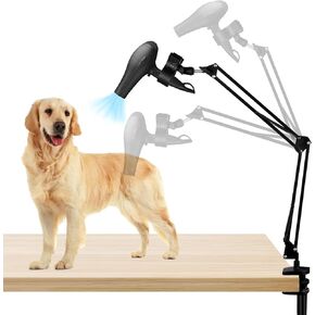 Dog Hair Dryer Holder,Pet Grooming Table Hair Dryer Holder, 360° Rotatable Hands-Free Pet Dryer Holder, with Adjustable Clamp for Dog and Cat Grooming, Fits Most Hairdryers & Dryer Hoses