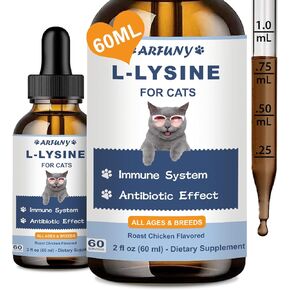 L-ysine Supplement for Cats | Cat Immune Support Supplement | 60ML Cat Lysine for Feline Respiratory, Sneezing, Runny Nose, Eye Function | Natural Cat Antibiotic Drops | Lysine Treats for Kittens