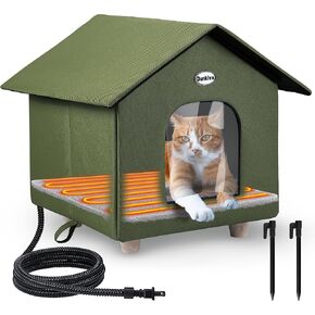Heated Cat House Weatherproof, Winter Outside Cat Tent with Heated Cat Bed, Foldable Warm Cat Shelter with 2 Doors, Cat Houses for Outdoor Cats Feral Cat and Small Animals(Blue)