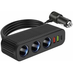 6 in 1 120W Multi-Function Car Charger Adapter, 3-Socket Cigarette Lighter Splitter 12V/24V with 30W&QC3.0 USB, 1 PD Power Adapter Compatible with Sedan,SUV,Off-Road Vehicle,Van,Truck,Excavator
