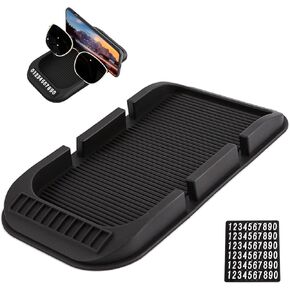 Car Dashboard Anti-Slip Mat Cell Phone Holder, Double-Groove Non-Slip Car Dash Board Pad with Number Plate, Multifunctional Auto Phone Mount Mat Pad for All Smartphones