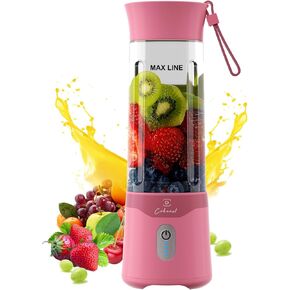 COKUNST 18oz Portable Blender, USB Rechargeable Personal Size Blenders, Smoothie Blender with 6 Blades for Protein & Shakes, Mini juicer with Extra Handle Lid for Travel Sports Outgoing-Pink