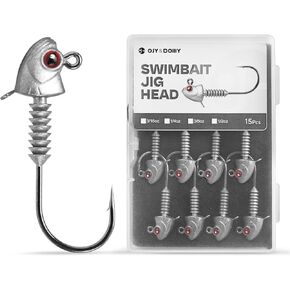 Swimbait Jig Heads with Stacked Cone Keeper, Minnow Style Eye Fishing Jighead 3/16 1/4 3/8 1/2oz (15 PCs)