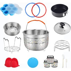Pressure Cooker Accessories Compatible with Instant Pot 6 Qt - Steamer Basket, Silicone Sealing Rings, Springform Pan, Glass Lid, Egg Bites Mold, Egg Steamer Rack and More