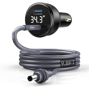 QUIDDITY 2-in-1 Starlink Mini DC Power Cable + Cigarette Lighter Adapter 12V-24V with Digital Display, 20 AWG Water-Resistent Car Charging Cord with USB Type-C Port Starlink Mini Accessories(3M/10FT)