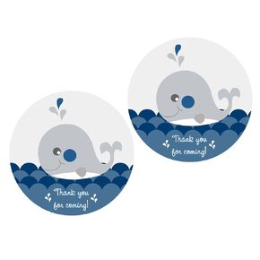 Whale Thank You Stickers 24 pcs for Boys, Ocean Animals Birthday Party Decoration, Under the Sea Baby Shower, Sea Party Favors, Blue Label Tags
