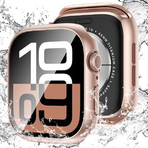 LETOID Waterproof for Apple Watch Series 10 Screen Protector Case 46mm, iWatch Face Cover, Hard PC Protective Bumper with Tempered Glass Accessories for Men Women 46 mm Matte Black