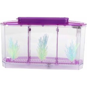 Aquarium Isolation Box Acrylic Breeding Hatchery Small Fishes Incubator Mini Fish Tank LED Acrylic Three Divisions Breeding Isolation Box for Small Fishes(Purple)