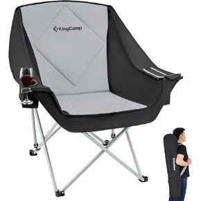 KingCamp Heated Camping Chair,Folding Heated Camping Chairs Outdoor Sports, Heated Oversized Lawn Chairs for Adults,Heating Padded Chairs with 3 Heat Levels,Cooler Bag and Cup Holder,Black&Grey