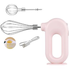 Cordless Hand Mixer Electric Handheld Mini Egg Beater 4 Speed Adjustable Mini Hand Mixer Electric Mixer, USB Charing, 1500mAh(Pink)