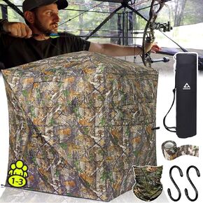 270/360° See Through Hunting Blind with Hunting Accessories Pack (Portable Bag,Camo Wrap Tapes,Face Mask&Gun Bow Hanger) - 1-3 Person Waterproof Hunting Blind Ground - Mute Pop Up Design