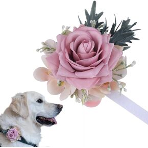 Pet Collar Flower Dog Wedding Flower Bow Tie Removable Floral Accessory for Dog Collar Elegant Rose Charm for Wedding Ceremony Puppies Cats Grooming, Pet Photo Prop (Pink)