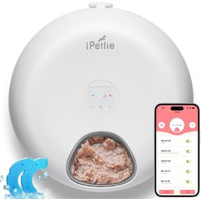 [Stainless Steel Tray Version] iPettie Donut Frost WiFi 6 Meal Automatic Wet Food Feeder with Ice Packs for Senior and Weak Pets, App Control Programmable Timer, Holds 6 x ½ lb. of Food, White