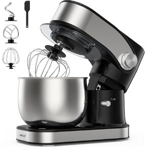 WADODO Stand Mixer, 3.2Qt Kitchen Mixer,6 Speeds Electric Food Mixer,Lightweight 304 Stainless Steel Kitchen Mixer with Bowl, Egg Whisk, Dough Hook, Flat Beater & Splash Guard- Portable for Daily Use