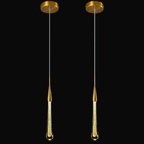 Modern Ceiling Kitchen Light Fixtures LED Dimmable Gold Pendant Light with Mini Teardrop Crystal Pendant Lights for Kitchen Island Bedroom Entryway Hallway (3-Pack)