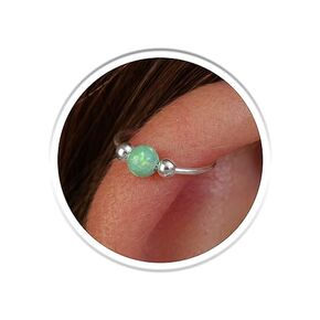 Green Opal Silver Helix Earring - Elegant Beaded Gemstone Helix hoop Jewelry - Handmade Green Fire Opal Cartilage Jewelry - Comes With Gift Packaging