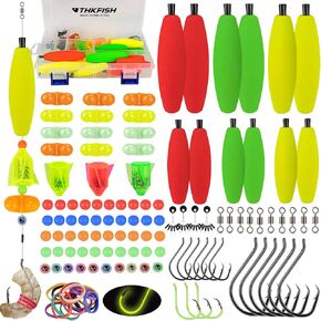 THKFISH Catfishing Tackle Making Kit, 127 PCS Catfish Rig Accessories Catfish Tackle with Fishing Hook Swivels EVA Float Rotating Rattles Beads Bobber Stoppers