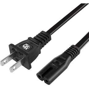 AC Power Cord - 5ft 2-Prong Cable for TV, PS4, PS5, Xbox, Speaker, Monitor, Replacement Power Cable for Xbox One S/X, Series X/S, PS4 Slim, PS3 Slim, Black