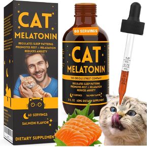 Cat Melatonin Drops 60ml Salmon Flavor, Melatonin for Cats to Sleep, Cat Calming Treats, Cat Calming Products, Cat Sleep Aid, Cat Anxiety Relief, Cat Travel Anxiety Relief for Cats