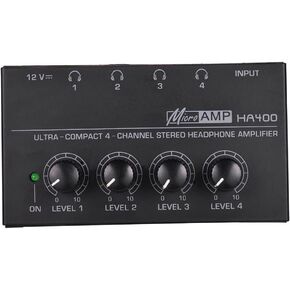 HA400 Ultra-Compact 4 Channels Mini Audio Stereo Headphone Amplifier with Power Adapter