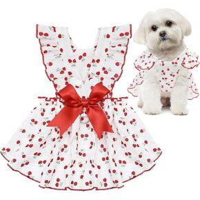 CuteBone Cotton Dog Dress Bear with Leash Ring & Sleeve Ruffles, Soft & Breathable, Stylish Pet Clothes Outfit for Small Dogs, Comfortable & Easy to Wear CFX02M