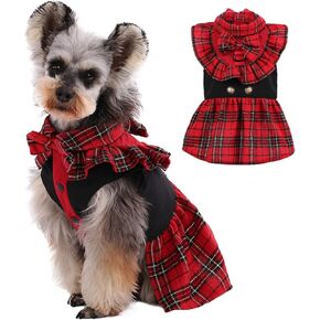 Kuoser Dog Classic Red Plaid Dress for Small Medium Dogs, Puppy Bowknot Tutu Dress with D-Ring Buckle, Cute Pet Vest Dog Princess Skirt for Wedding Holiday Party Photography M in Kuwait