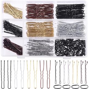 420Pcs 2 Styles Hair Pins Kit with Storage Box, Includes Black Bronze Gold Silver Bobby Pins Buns U Shaped Hair Pins and Rubber Hair Bands for Women Girls Kids for All Hair Types in Kuwait