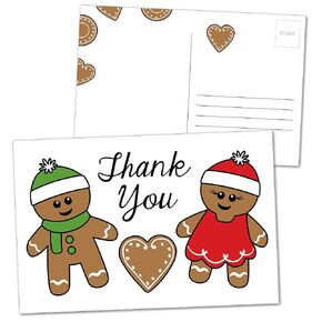 25 Gingerbread Postcard Thank You Notes for Christmas Gender Reveal or Baby Shower, Red and Green