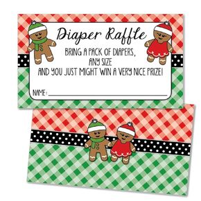 25 Christmas Gingerbread Diaper Raffle Ticket Inserts for Baby Shower Invitations