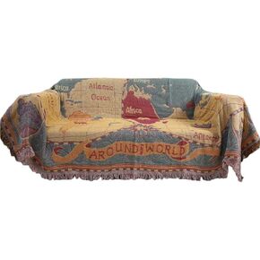 MayNest World Map Throw Blanket Reversible Hippie Bohemian Vintage Yellow Red Knitted Large Fringed Cotton Woven Tapestry Colorful Boho Fantasy Rug Sofa Loveseat Chair Recliner Couch Cover (L: 71x91)
