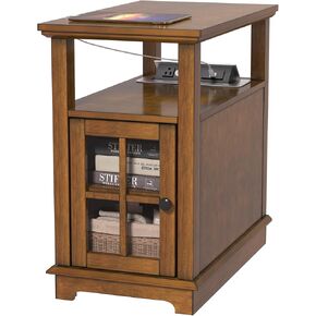HIFYOBRO Narrow End Table with Flip Top Charging Station, Storage Side Table, Adjustable Shelf, Type-C & USB Port & Power outlets, Narrow Table with Storage for Living Room and Bedroom