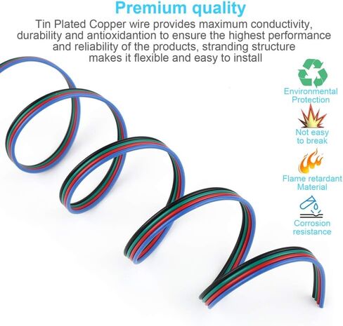 كابل تمديد سلك RGB 100FT 26AWG 4 دبوس 4 ألوان، سلك كهربائي 26 AWG Led لشريط RGB LED 5050 3528، سلك تمديد شريط LED 26 مقياس لإضاءة شريط شريط LED in Kuwait
