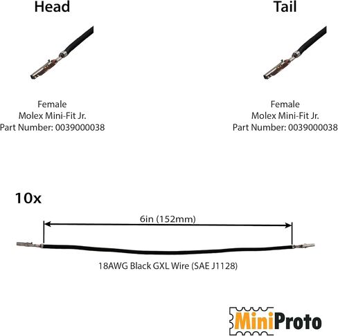 Genuine Molex Mini-Fit Jr. Pre-Crimped Wire Leads – Versatile Wire Harness Connectors for Electronics, DIY, Prototyping, Robotics, Drones, and Automotive by MiniProto (Female-Female, 6in, 10) in Saudi Arabia