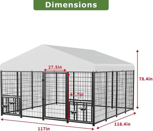 كبير بيت الكلب بيت الدجاج حظيرة تشغيل في الهواء الطلق 10 '× 10' أقلام الحيوانات الأليفة الكلاب تشغيل الضميمة الحيوان القفص حظيرة معدنية سياج مع باب التغذية الدورية in Saudi Arabia