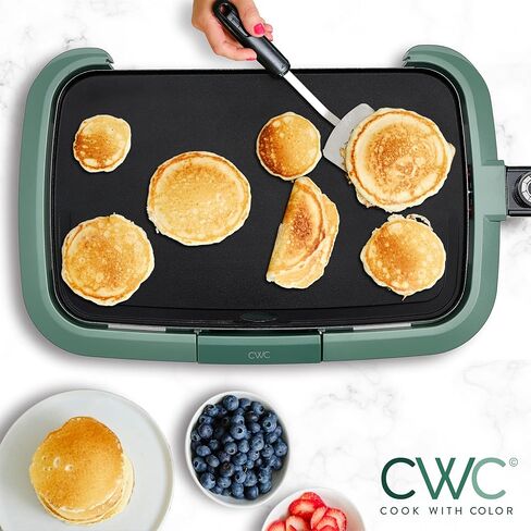 COOK WITH COLOR Electric Griddle 1200W, Nonstick Surface for Pancakes, Burgers, Eggs & More, Removable Temperature Control, Slide-Out Drip Tray, 10" x 16" Cooking Area, Black in Kuwait
