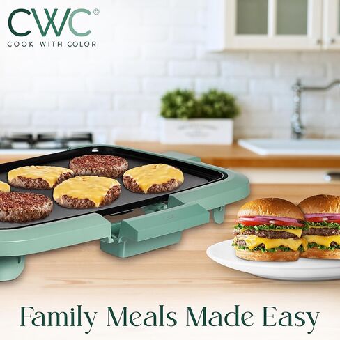 COOK WITH COLOR Electric Griddle 1200W, Nonstick Surface for Pancakes, Burgers, Eggs & More, Removable Temperature Control, Slide-Out Drip Tray, 10" x 16" Cooking Area, Black in Kuwait