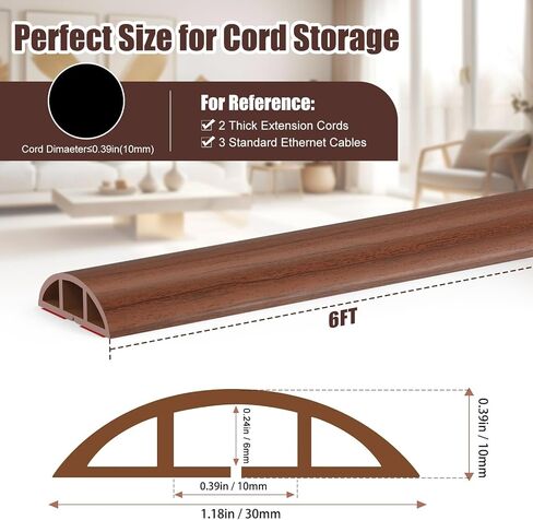 Eapele Floor Cord Cover 6 ft, Wood Brown Floor Cable Cover Self Adhesive Cable Protector, Prevent Trip Hazard for Home Office or Outdoor Settings, Cable Cavity 0.47" (W) x 0.27" (H) in Saudi Arabia