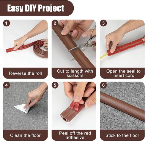 Eapele Floor Cord Cover 6 ft, Wood Brown Floor Cable Cover Self Adhesive Cable Protector, Prevent Trip Hazard for Home Office or Outdoor Settings, Cable Cavity 0.47" (W) x 0.27" (H) in Saudi Arabia